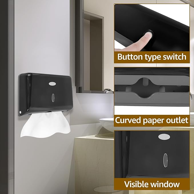 Paper Towel Dispensers, Wall Mount Commercial Toilet Tissue Dispensers Paper Towel Holder C-Fold/Multifold Paper Towel Dispenser for Bathroom, Kitchen(Black)