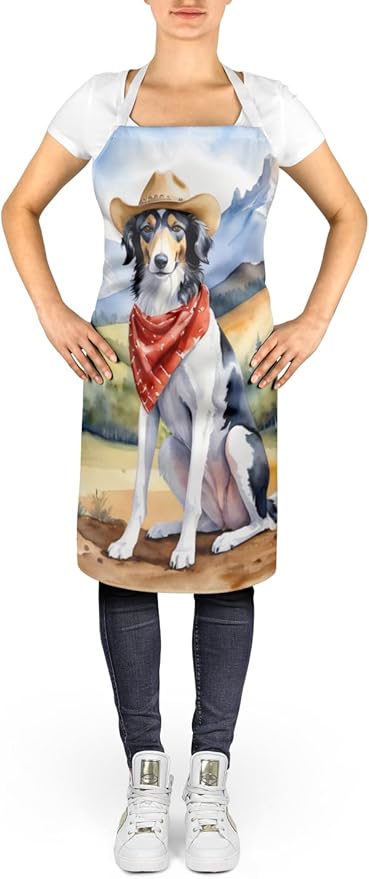 Caroline's Treasures Borzoi Cowboy Welcome Apron Cooking Kitchen Server Baking Crafts Gardening for Adult Women Men, Unisex, Large, Multicolor