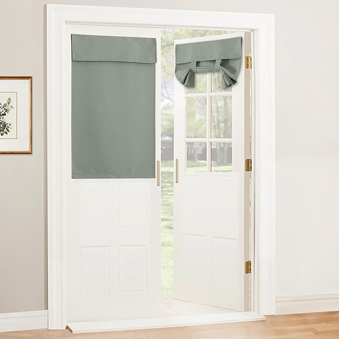 RYB HOME French Door Curtains - Privacy Blackout Window Tie up Shades Energy Saving for Kitchen Dining Bathroom Tricia Door Covering, W 34 x L 40 inches, Sage Green, 1 Panel