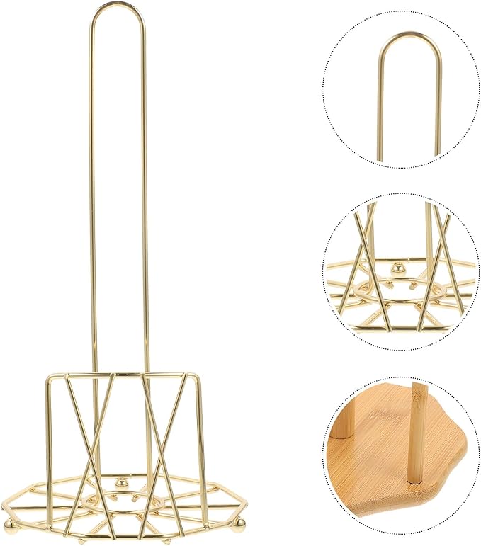 Freestanding Paper Towel Holder Iron Stand Kitchen Roll Paper Shelf Gold Metal Countertop Tissue Rack for Home and Commercial Use