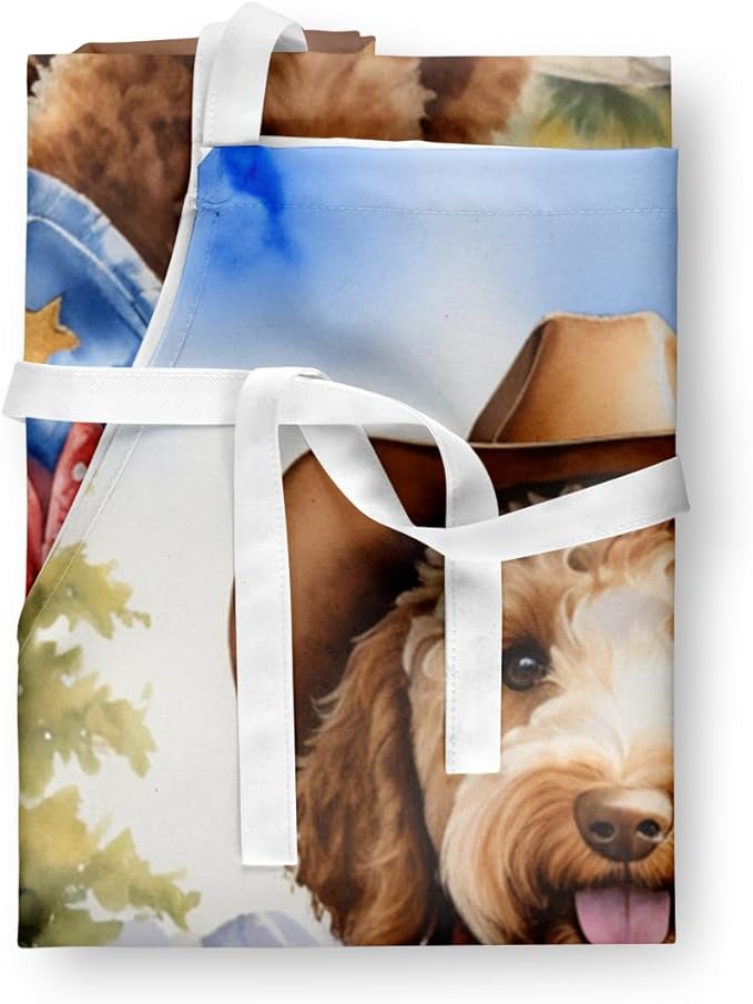 Caroline's Treasures Labradoodle Cowboy Welcome Apron Cooking Kitchen Server Baking Crafts Gardening for Adult Women Men, Unisex, Large, Multicolor