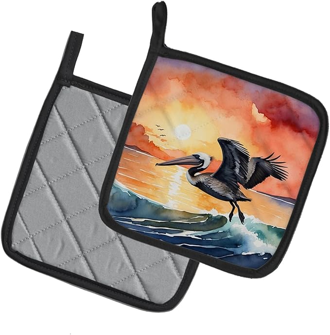 Caroline's Treasures Pelican Fiery Sunset Pair of Pot Holders Kitchen Heat Resistant Pot Holders Sets Oven Hot Pads for Cooking Baking BBQ, 7 1/2 x 7 1/2
