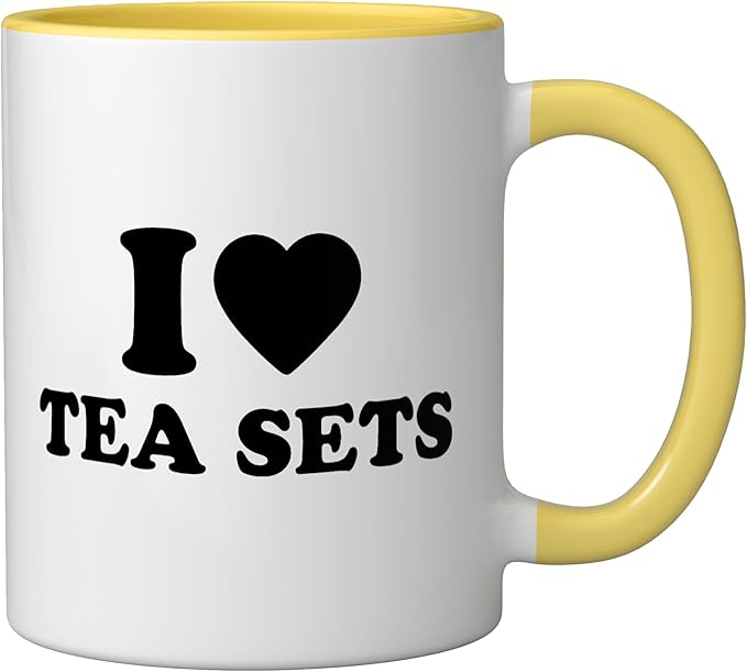 I Love Tea Sets Ceramic Mug, Yellow/White