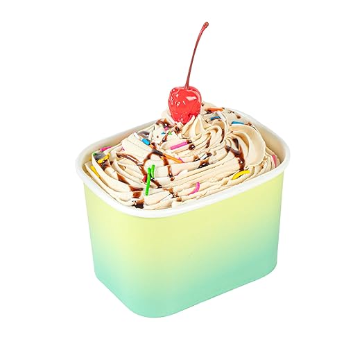 Restaurantware Paper Cups 200 Count 12 Ounce Square Disposable Ice Cream Containers, Leak-Resistant Paper Dessert To Go Cups, Hot And Cold Food, Durable Teal And Green Ombre Design
