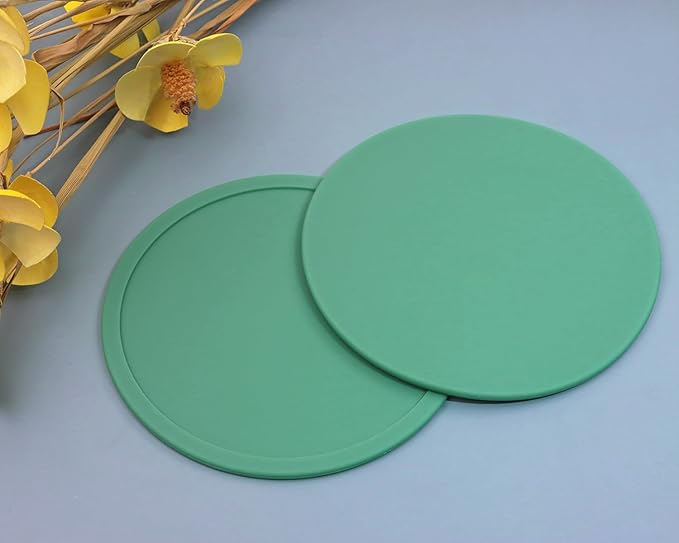 ONLYKXY 3 Pieces 3.93 Inch Silicone Coasters, Round Coasters for Drinks, Beverage Coffee Tea Coaster (Dark Green)