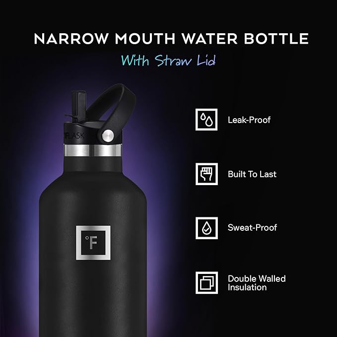 IRON °FLASK Camping & Hiking Hydration Flask with Straw, Narrow Mouth Insulated Stainless Steel Sports Water Bottle - Pink Tulip 32 oz - Straw (1 Lid)