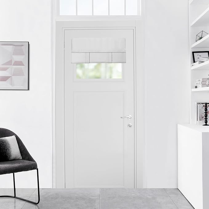 Small French Door Curtains with Silky Feel Thermal Insulated Noise Reducing Blackout Curtains for Glass Door of Office/Classroom. (24W x 18L, 1 Panel, Greyish White)