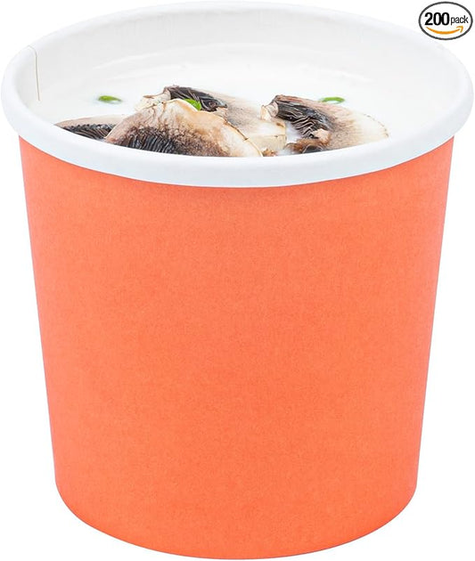 Restaurantware Bio Tek 12 Ounce Disposable Soup Cups 200 Microwavable Paper Soup Cups - Vented Lids Sold Separately Hot And Cold Foods Orange Paper To Go Soup Containers For Desserts Or Treats