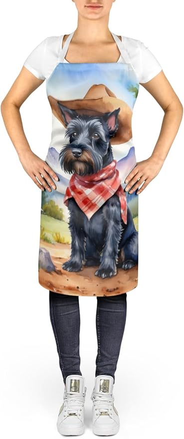 Caroline's Treasures Scottish Terrier Cowboy Welcome Apron Cooking Kitchen Server Baking Crafts Gardening for Adult Women Men, Unisex, Large, Multicolor