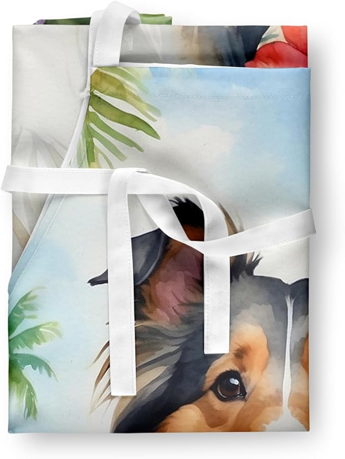 Caroline's Treasures Sheltie Luau Apron Cooking Kitchen Server Baking Crafts Gardening for Adult Women Men, Unisex, Large, Multicolor