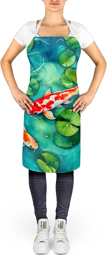 Caroline's Treasures Koi Fish Apron Cooking Kitchen Server Baking Crafts Gardening for Adult Women Men, Unisex, Large, Multicolor