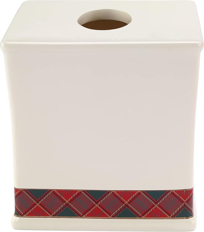 Spode - Tissue Box Cover, Resin Bathroom Accessories, Holiday Bathroom Decor (Spode Christmas Tree Tartan Collection)