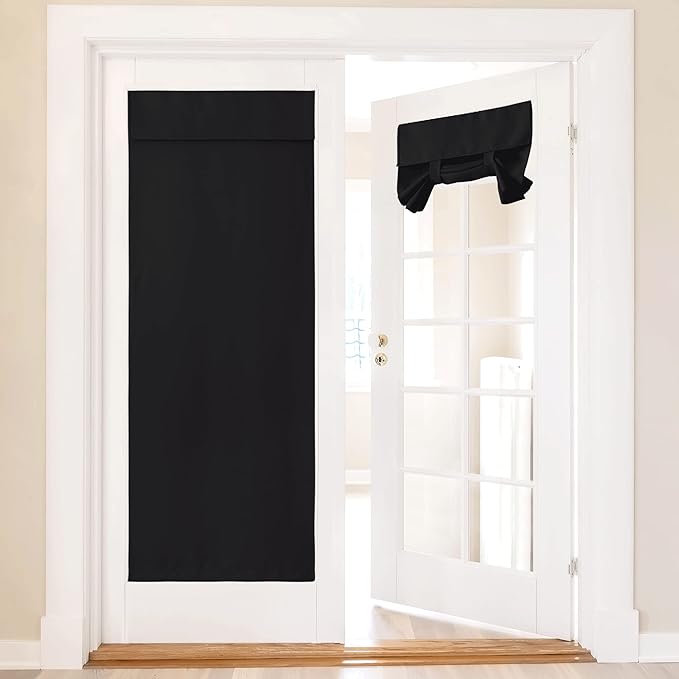 NICETOWN No Drill Blackout Door Curtain Panel - Patio Curtain for Sliding Closet Door Shade Thermal Insulated Self Sticky Blinds for Indoor Windows, 36" Wide x 72" Length, Black, 1 Piece