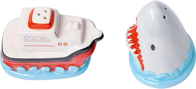Silver Buffalo Jaws Shark Breach and Orca 2pc Ceramic Salt and Pepper Shaker