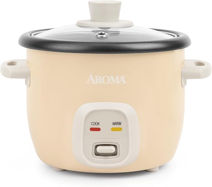 AROMA® Mini Rice Cooker, 2-Cup (Uncooked) / 4-Cup (Cooked), Grain Cooker, Soup Maker, Oatmeal Cooker, Auto Keep Warm, 1 Qt, Milk Tea color