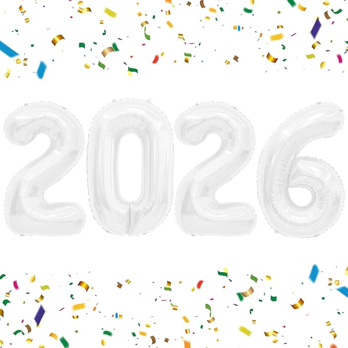 2026 Balloons White Number Balloons 2026 40 Inch 2026 Numbers for New Year Party Large 2026 Foil Mylar Balloon for 2026 New Year Eve Party Supplies Festival Birthday Anniversary Graduation Decorations