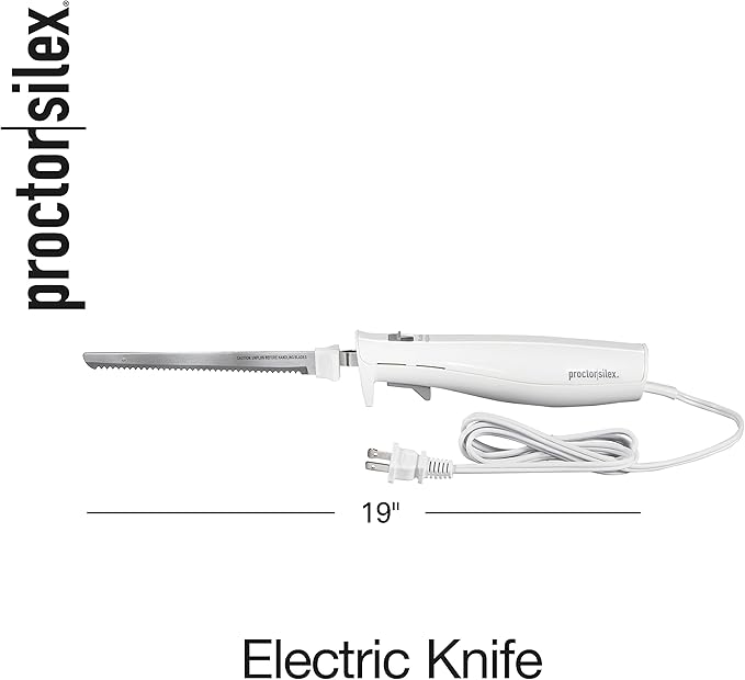 Proctor Silex Easy Slice Electric Knife for Meat Slicing, Poultry, Bread, Crafting Foam and More, Lightweight with Contoured Grip, White, (74312)