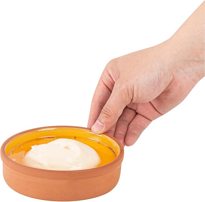 Restaurantware-Terra Tek 8.8 Ounce Terracotta Cazuelas, 2 Yellow Glazed Clay Pots For Cooking - Oven-Ready, Microwavable, Terracotta Serving Pots, Dishwashable, For Cooking And Serving
