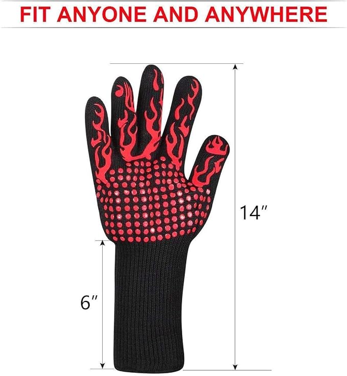 Premium 1 Pair Extreme Heat Resistant Oven Gloves for Cooking Gloves for BBQ, Grilling, Baking, Red