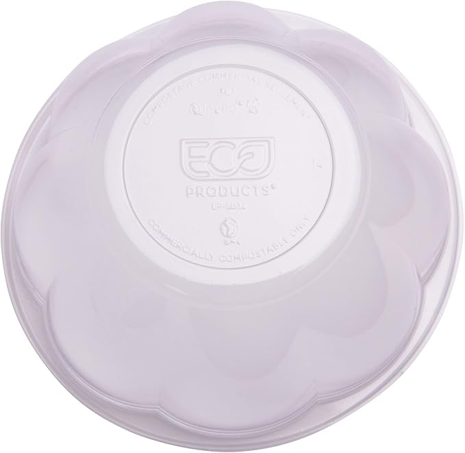 ECO PRODUCTS Compostable 24oz Salad Bowl, Clear PLA Plastic, With Lid, Case of 150, Grab 'n' Go Round Cold Takeout Food Containers, Renewable Plant-Based, Disposable, ASTM Compliant, BPI-Certified
