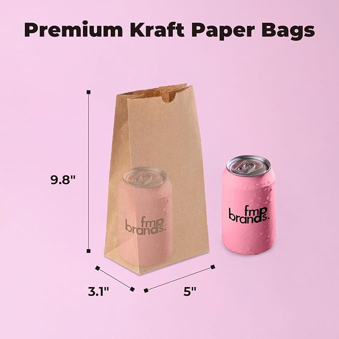 Fit Meal Prep 500 Pack 4 lb Brown Paper Lunch Bags, 9.75 x 5 x 3.13 Premium Kraft Paper Bags Bulk for Small Business, Recyclable Snack Sacks, Durable Paper Grocery Bag for Food Storage, Packing
