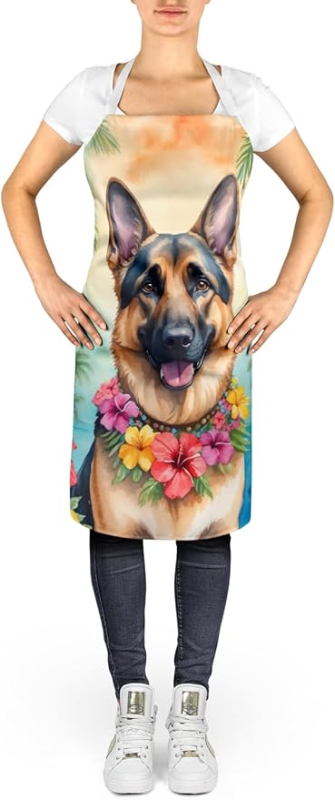 Caroline's Treasures German Shepherd Luau Apron Cooking Kitchen Server Baking Crafts Gardening for Adult Women Men, Unisex, Large, Multicolor