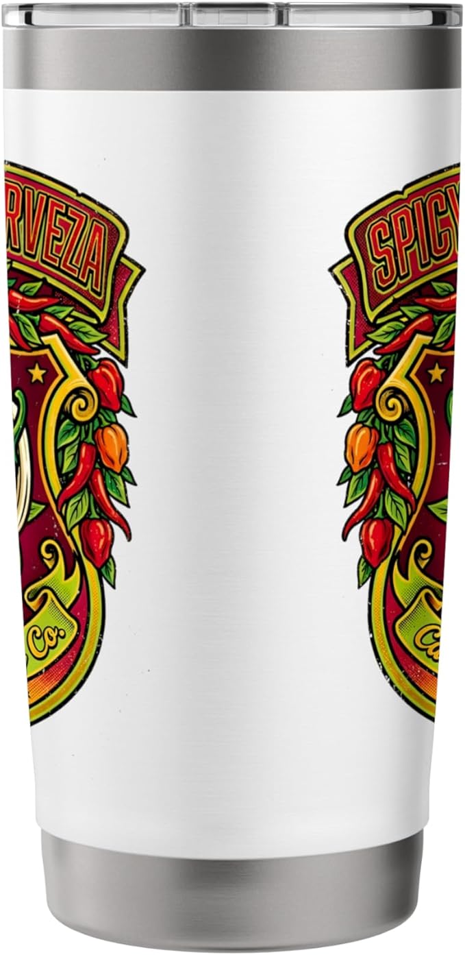 Spicy Fuego Cerveza Chili Texas Drinking Vintage Beer Label Stainless Steel Insulated Tumbler