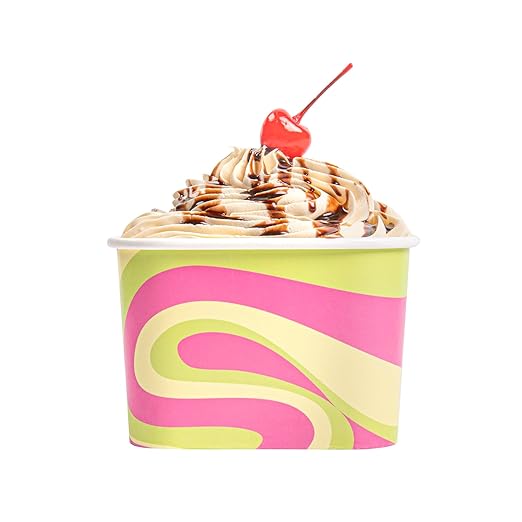 Coppetta 12 Ounce Dessert Cups, 50 Greaseproof Ice Cream Cups - Lids Sold Separately, For Hot And Cold Foods, Pastel Groove Paper Yogurt Bowls, Disposable, Sturdy - Restaurantware