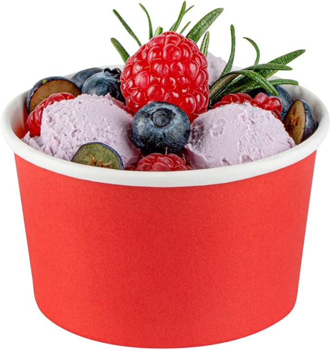Coppetta 5-Ounce Dessert Cups, 50 Disposable Ice Cream Cups - Lids Sold Separately, Sturdy, Red Paper Frozen Yogurt Bowls, For Hot And Cold Foods, Perfect For Gelato Or Mousse - Restaurantware
