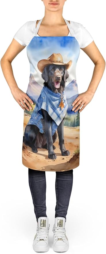 Caroline's Treasures Flat-Coated Retriever Cowboy Welcome Apron Cooking Kitchen Server Baking Crafts Gardening for Adult Women Men, Unisex, Large, Multicolor