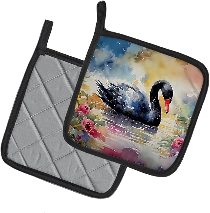 Caroline's Treasures Black Swan Pair of Pot Holders Kitchen Heat Resistant Pot Holders Sets Oven Hot Pads for Cooking Baking BBQ, 7 1/2 x 7 1/2