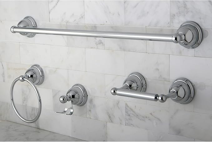 Kingston Brass BAK3961478C Restoration 4-Piece 24-Inch Towel Bar Bathroom Accessory Set in Polished Chrome