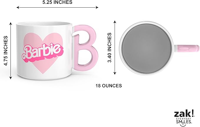 Zak Designs Barbie Ceramic Coffee Mug for Hot Drinks, Collectible Keepsake with Sculpted Handle (15 oz, Barbie)