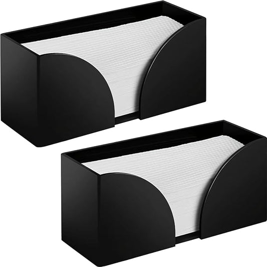2 Pcs Black Acrylic Paper Towel Dispensers for Countertops, Paper Towel Organizers for Kitchen & Office