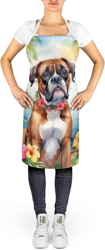Caroline's Treasures Boxer Luau Apron Cooking Kitchen Server Baking Crafts Gardening for Adult Women Men, Unisex, Large, Multicolor