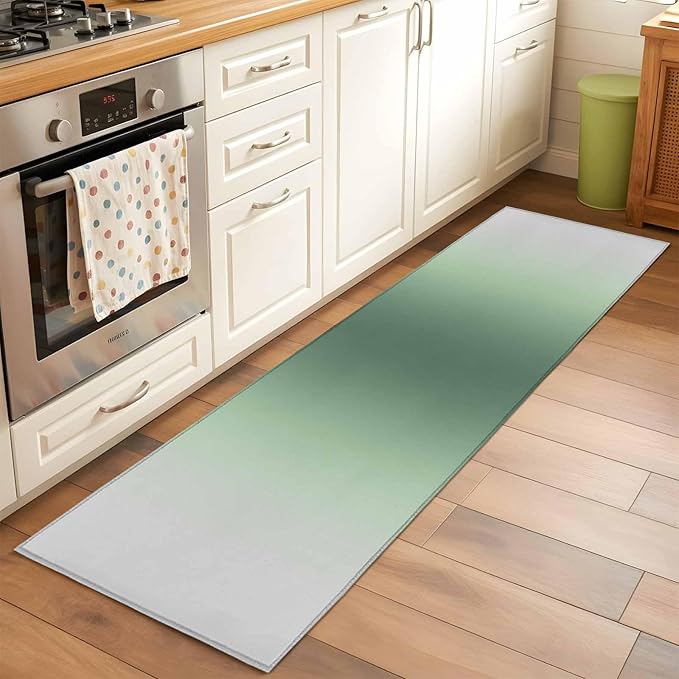Runner Rug for Bedroom Hallway, Rat Tail Green Gray Gradual Kitchen Runner Rugs Area Rug 2x6ft, Abstract Art Washable Soft Floor Carpet for Entryway Stair