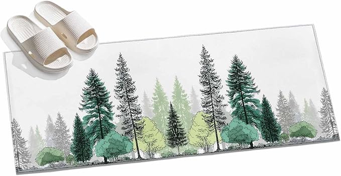 Runner Rug for Bedroom Hallway, Minimalist Pine Tree Kitchen Runner Rugs Area Rug 2x6ft, Farmhouse Watercolor Plants Washable Soft Floor Carpet for Entryway Stair
