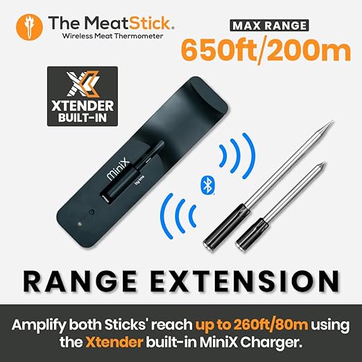 MeatStick WiFi Pro Set | 2-Probe Package | Smart Wireless Meat Thermometer | Unlimited Range Digital Food Probe with Bluetooth | for Smoking, Grilling, BBQ, Air Fryer, Deep Frying, Oven, Rotisserie