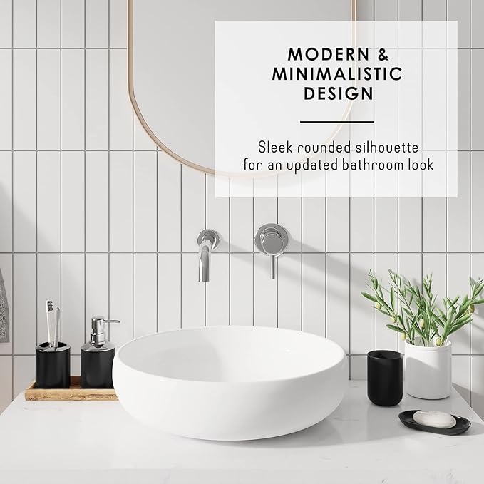 Clara Clark Bathroom Set - Black Bathroom Accessories Set, 20PC Bathroom Accessory Set, Shower Curtain Set, Soap Dispenser, Toilet Brush, & Trash Can