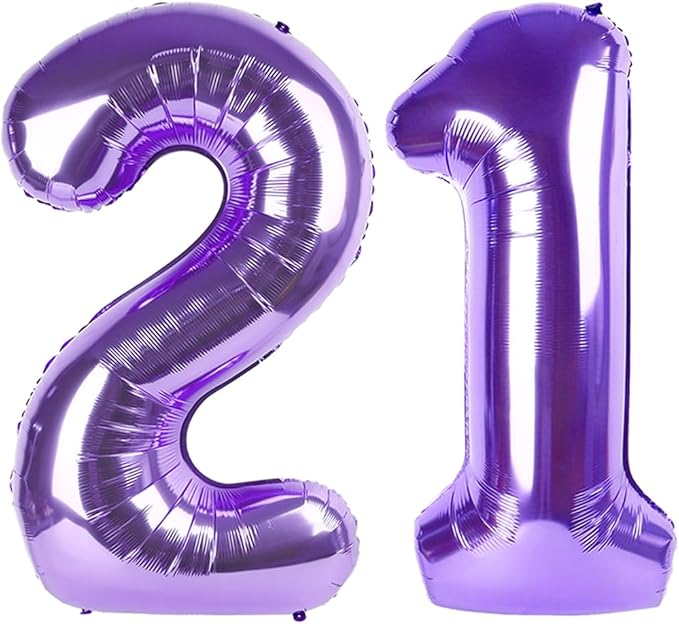 40 Inch 21 Number Balloons, Purple Birthday Decorations for Men Women, Birthday Balloon for 12 21st Photo Prop, Graduation, Celebration Party Decor
