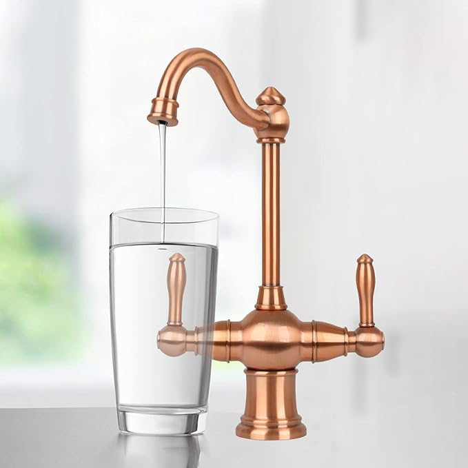 Akicon Two-Handles Copper Drinking Water Filter Faucet, Dual Lever Hot and Cold Water Faucet for Instant Hot Water Tank Dispenser & Filtration System (Classical Style)