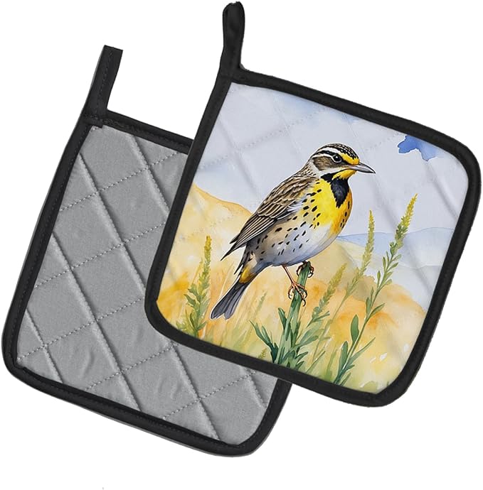 Caroline's Treasures Nebraska Western Meadowlark Pair of Pot Holders Kitchen Heat Resistant Pot Holders Sets Oven Hot Pads for Cooking Baking BBQ, 7 1/2 x 7 1/2