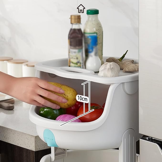 Kitchen Storage Rack Kitchen Plastic Storage Rack Trolley Vegetable Basket Fruit Floor-to-Ceiling Multi-Layer 4-Wheel Rotating Belt Pulley Storage Shelves (Color : 2-Layer) (2 Layer)