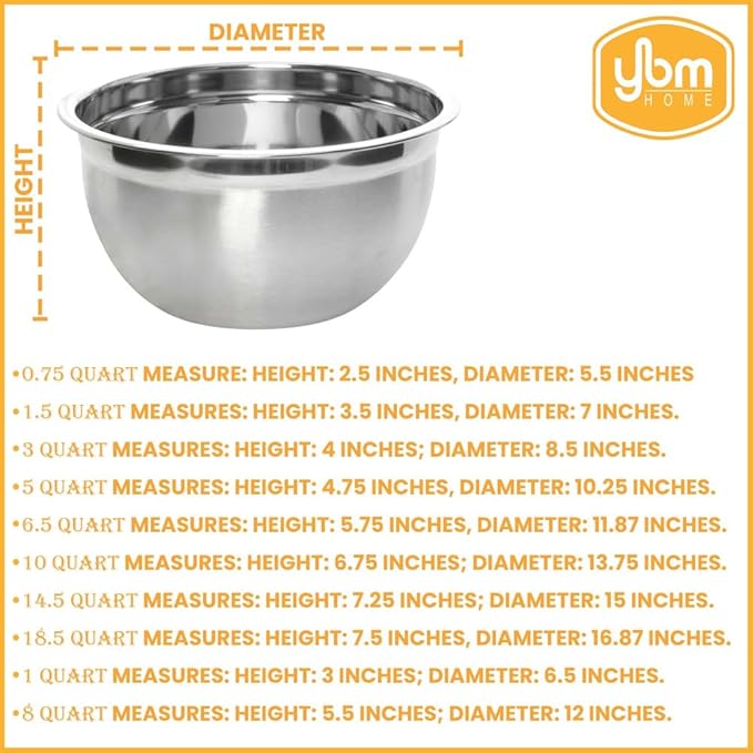 Ybmhome Deep Professional Quality Stainless Steel Mixing Bowl For Serving, Mixing Cooking and or Baking, 1192, silver, 18.5 quart (1192vc)