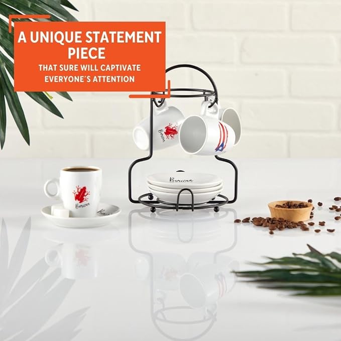 IMUSA 8pc 3oz Boricua Espresso Cups & Saucers Set w/Rack
