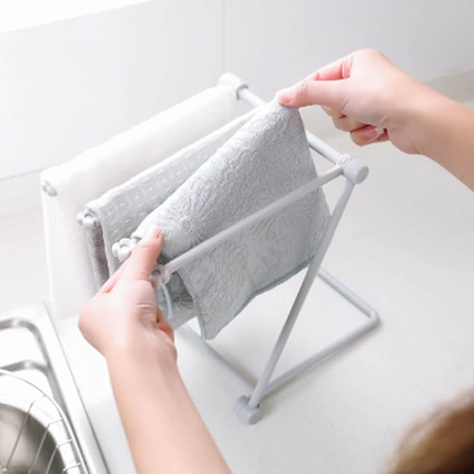 GOTOTOP Folding Towel Drying Rack with 4 Arms, Hanging Towel Holder for Kitchen Organization, Well Organized, Easy to Take (Light Gray)