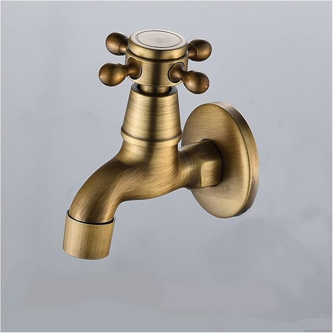 LESANGBAIHUODIAN Wall Mounted Faucet Brass Single Cold Sink Tap Vintage Water Tap Fit for Bathroom Washing Machine Sink Mop Pool Outdoor Garden (Color : Standard S)