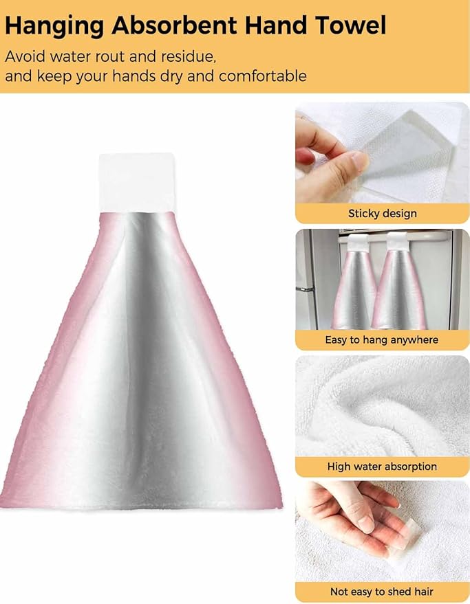 Alandar Home Kitchen Tie Towel Set of 2, Abstract Pink White Gray Gradient Absorbent Soft Hand Towels for Bathroom Hanging Towels, Minimalist Ombre Art Fast Drying Cleaning Cloth with Loop