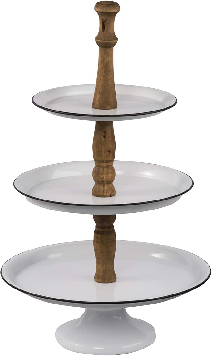 A&B Home Metal 3 Tier High Tea White Decoration Metal Catering Party Tray Display Stand for Kitchen Dining Room D 14" x 23.5"
