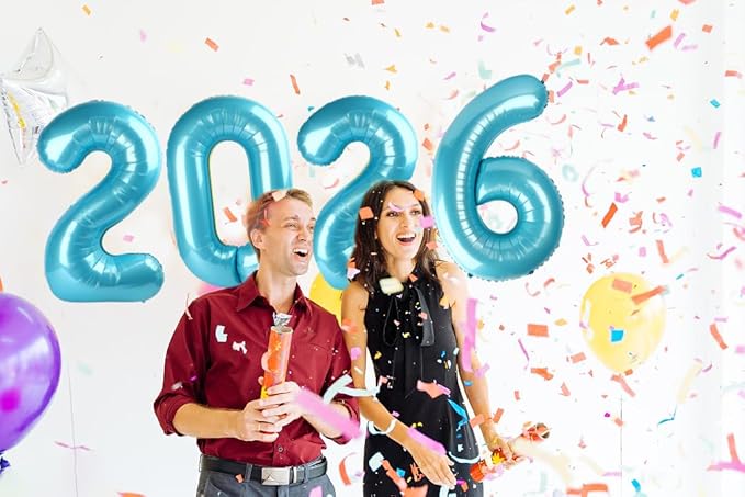 2026 Balloon Numbers - 40 Inch Pearlescent Blue New Years Eve Party Supplies 2026, Nye Decor Party Decorations Happy New Year, New Years Eve Foil Party Balloons, Graduation Party Decorations